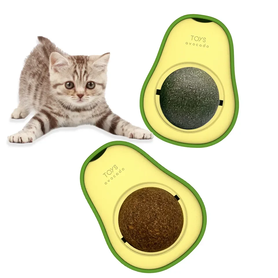 Stock wholesale avocado shaped catnip toys can be rotated fun self hi catnip pet cat toys