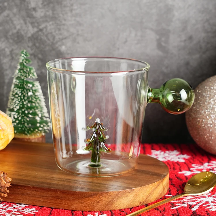 Christmas 340ml Borosilicate Mug Beautiful Decal Glass Mug Coffee Tea Water Beer Milk Home Use Giveaways Customizable Logo