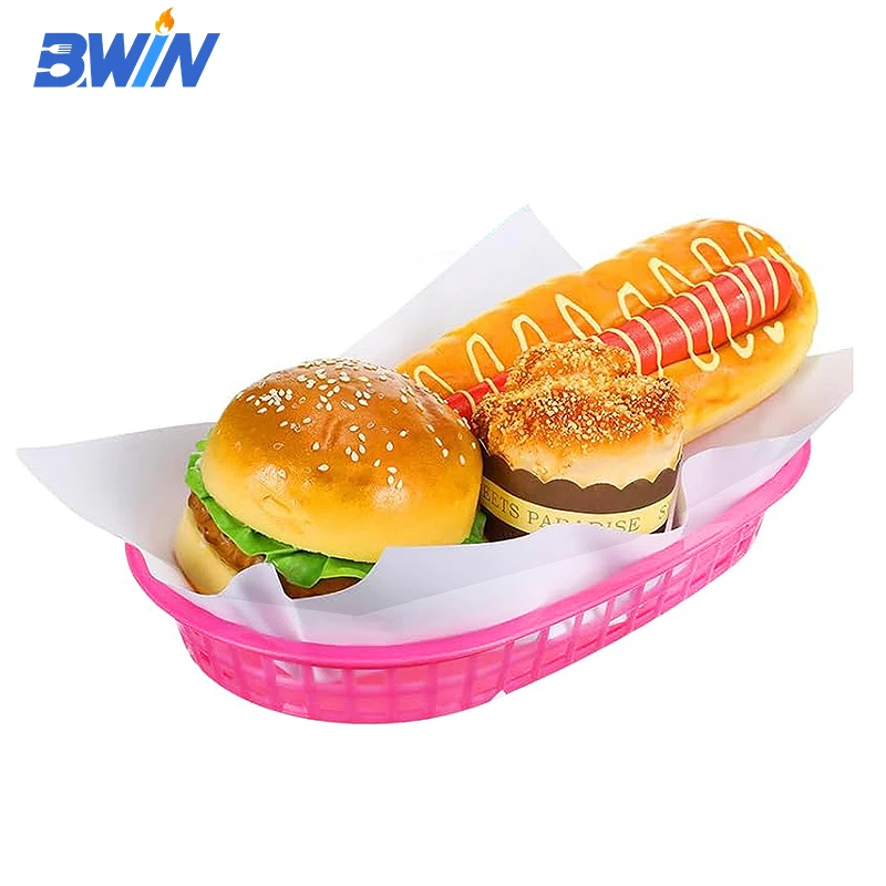 Red Small Food Grade Oval Plastic Fast Food Baskets Burger Basket