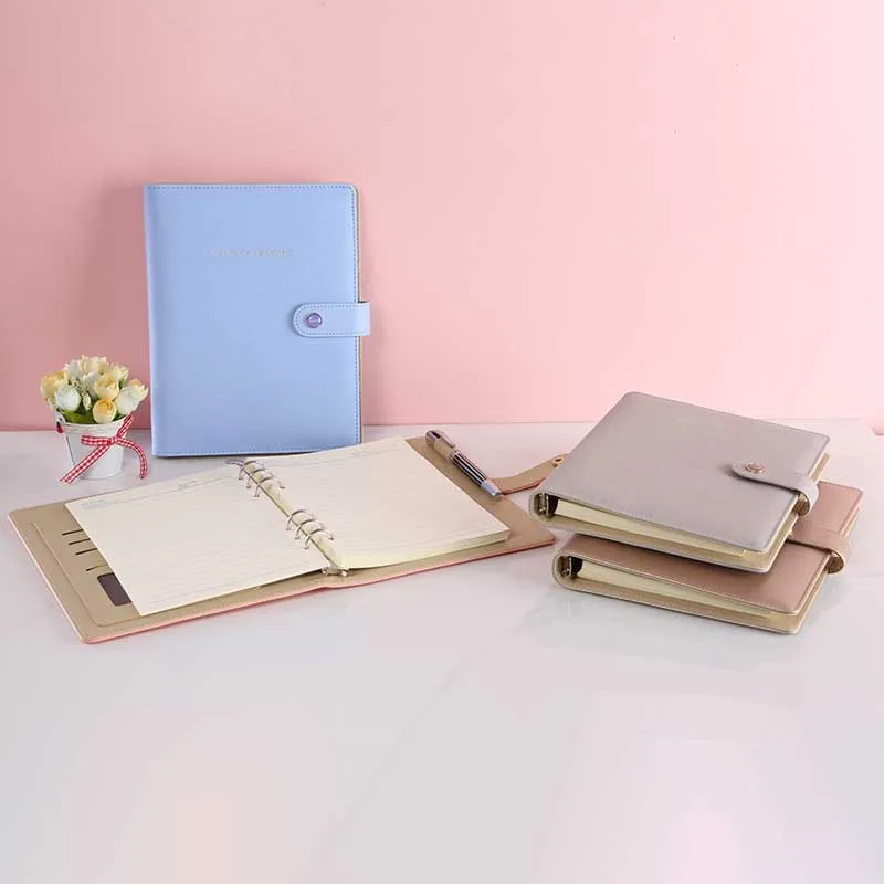Customized PU leather Organizer pouch 6 ring flipchart binder Organizer A6 Cash Binder Agenda Binder in Notebook