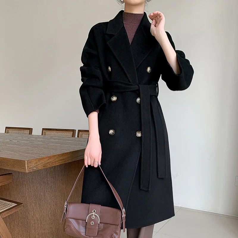 New double-sided woolen coat for women in winter 2025, high-end double breasted slimming woolen coat