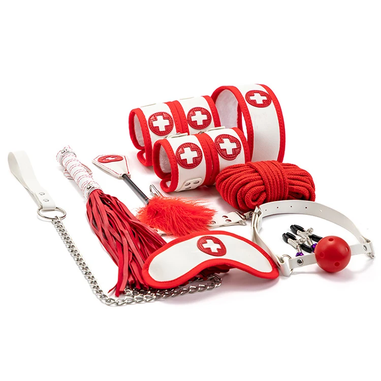 Hot Sale Sexy Nurse SM set Adult SM Game Suit Bondage Set Handcuffs Ball Mouth Whip Kit For Couple Sex Toys