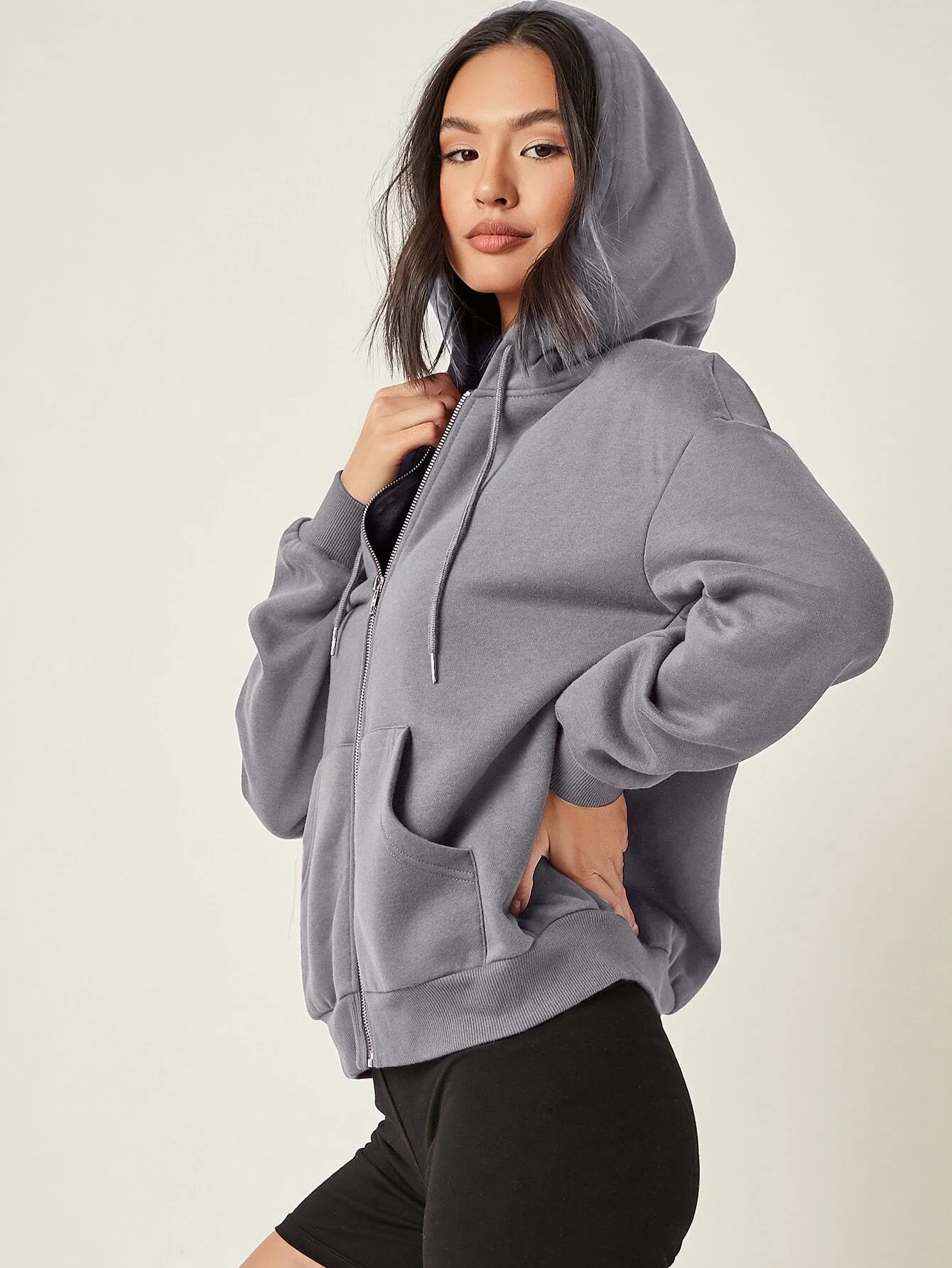 Wholesale zipper up hoodie women custom cotton drop shoulder women hoodies fashionable