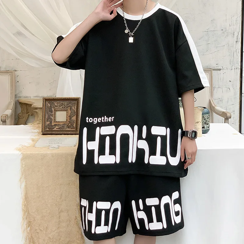 ANSZKTN Men Summer leisure sports suit short sleeve T shirt and Shorts running leisure Tracksuits 2 Pieces set