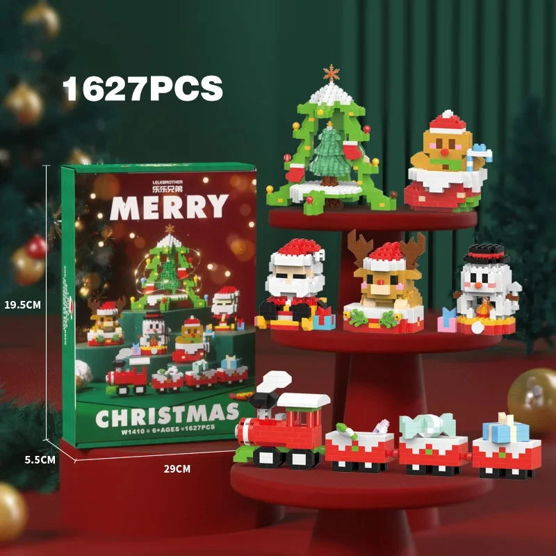 Micro Christmas Theme Building Blocks Santa Claus Elk Mini Snowman Xmas Tree Christmas Stocking Plastic MOC Bricks Gift Kids