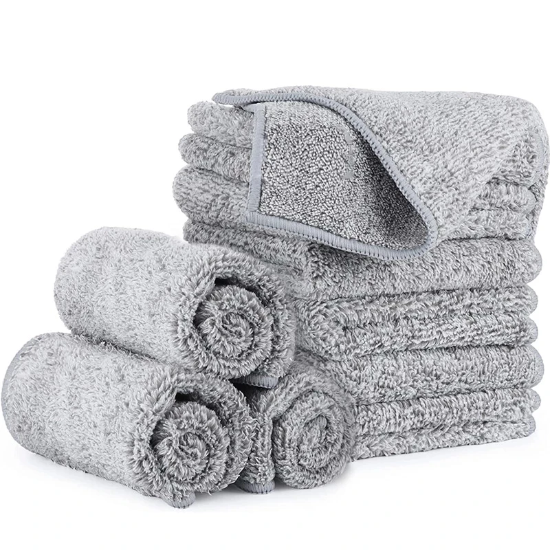 DS1284 Kitchen Towel Washing Dish Car Cleaning Towel Rags Bamboo Fiber Cloths Dishcloth Wipe Gray Bamboo  Cleaning Cloth