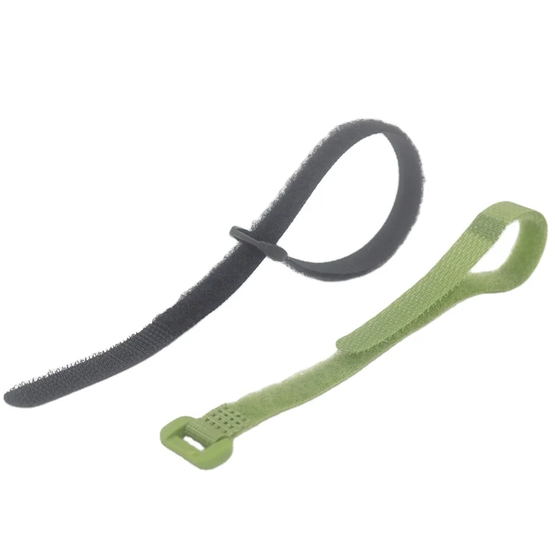 Custom Printed Logo Reusable Adjustable Releasable Nylon Hook And Loop Strap Cable Ties With Plastic Buckle