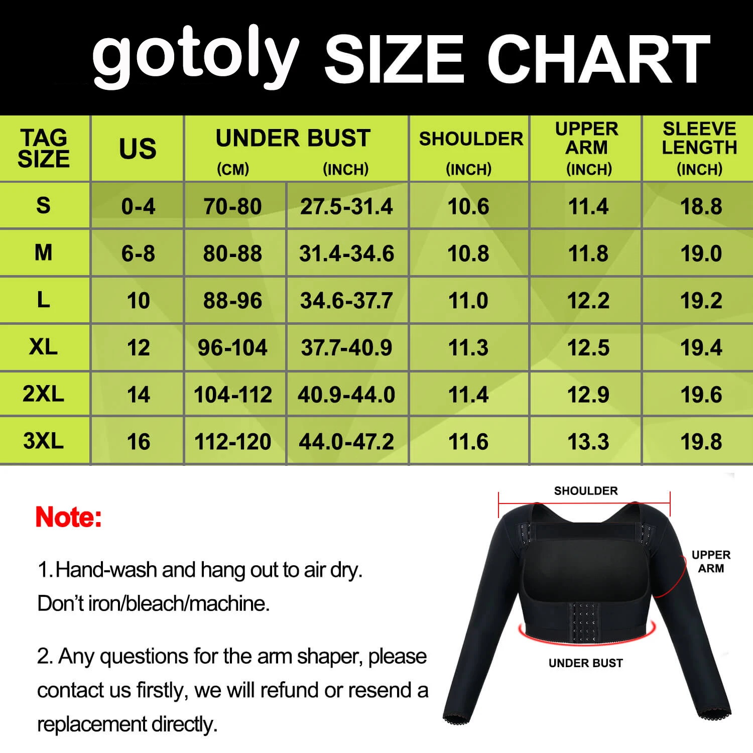 Tight elastic cool long sleeves Adjustable detachable buckles U-shaped chest support design upper arm body shaper