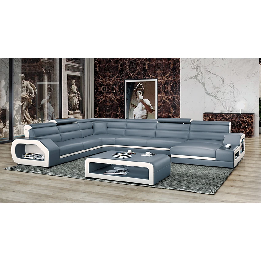 Mexico u shape luxury pure leather bench sofa modern minimalist italian leather sofa