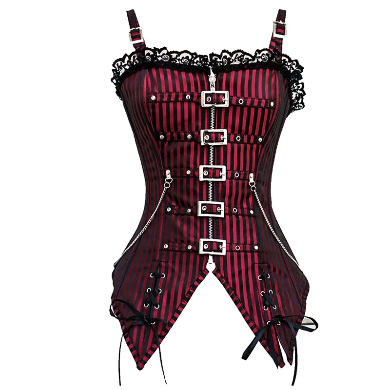 Sexy Steampunk Corset with Rivet Gothic Clothing Corsets and Bustiers Striped Stud Leather Party Sexy Corselet Corsage