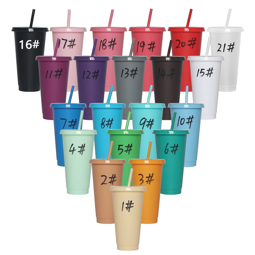Custom 24oz 710ml reusable pp plastic tumbler water drink mug coffee plastic cups with lids and straws