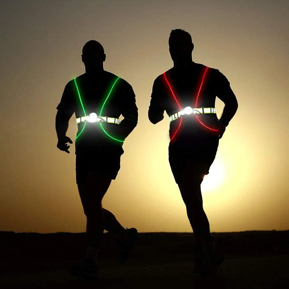 LED outdoor waterproof USB rechargeable running safety vest warning night running light vest wearable flashlight