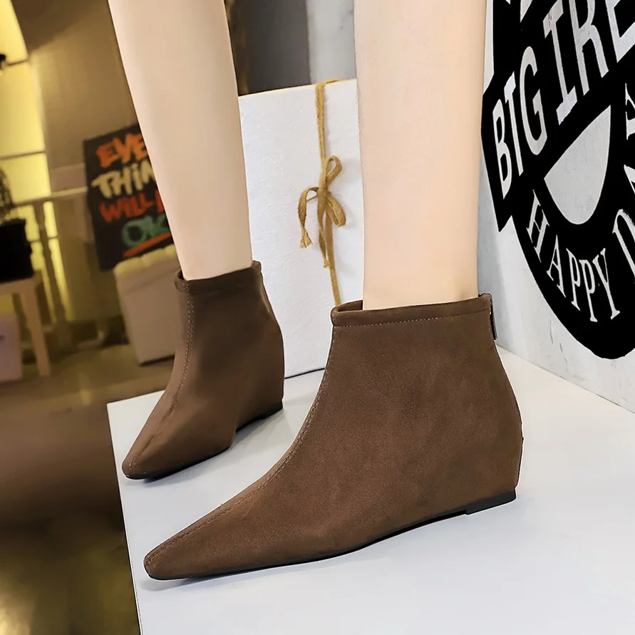 Women Wedge High Heels Boot Zipper High Platform Chunky Heels Plus Size Ankle Boots Shoes Femme Botas Footwear