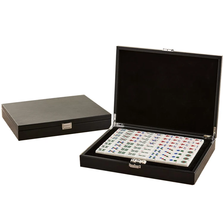 Custom Chinese American Mahjong with Leather Box 166 pcs Mahjong Set with PU Case