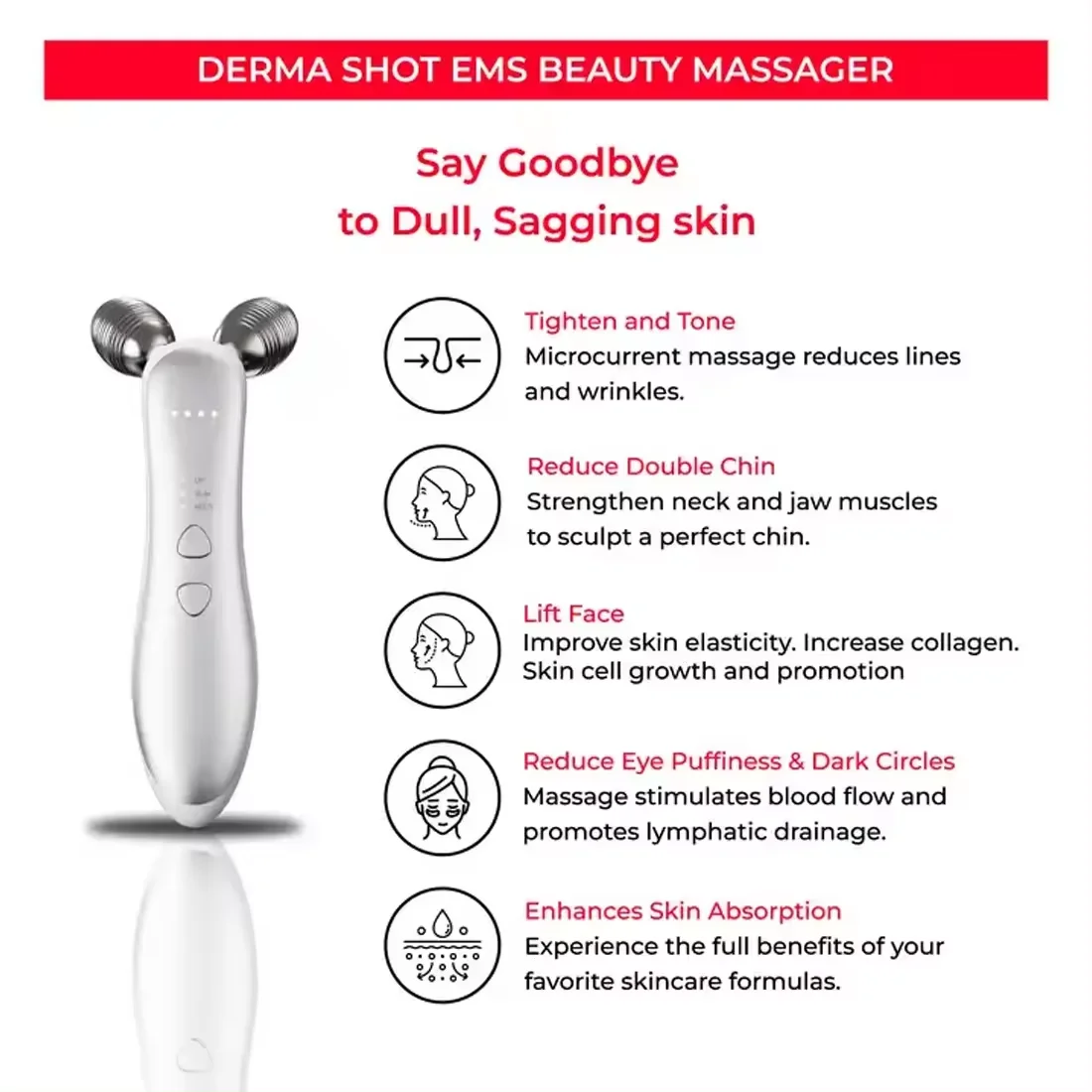 Women Beauty Derma Shot 3d Roller Massager Eye Rejuvenation 3 modes EMS V Face Electric Microcurrent Facial Body Massage