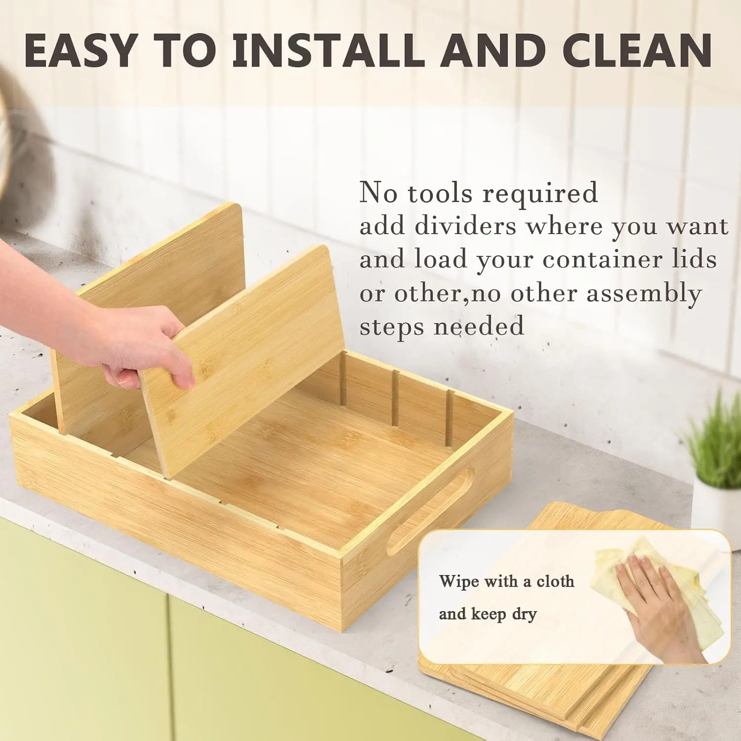 wholesale adjustable bamboo pot lid holder kitchen pot lid organizer rack for Cabinet & Drawer