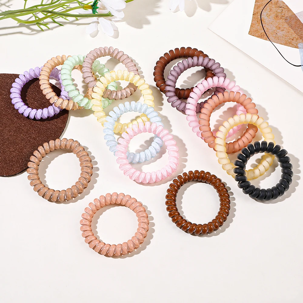 Multicolor Medium Coil Elastics Spring Rubber No Crease Hair Coils Telephone Cord Plastic Hair Ties For Women And Girls