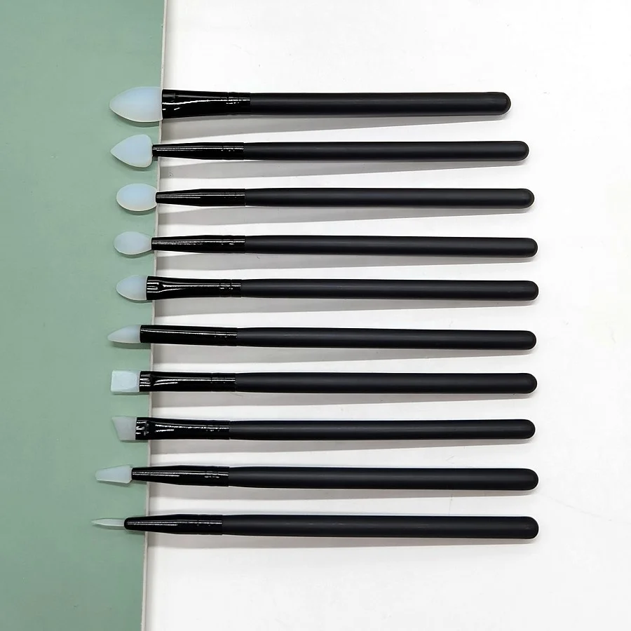Brow Henna and Tint Brushes Pink Black 10 Pieces Silicone Makeup Brush Set for Eye Shadow Lip Eyebrow Eyeliner