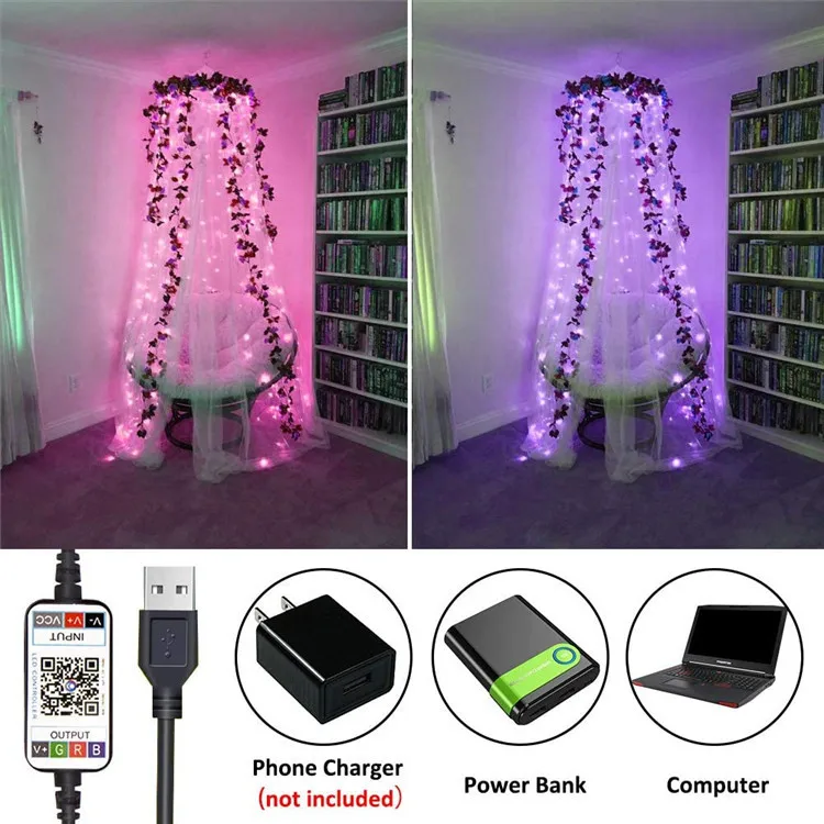 5V RGB Colorful Christmas Tree Decoration Lights IP65 Waterproof Blue tooth Control USB Power charge LED Strip Lamp For Holiday