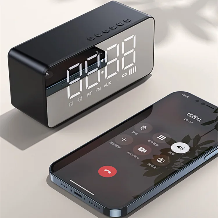 
USAMS US-YX007 2021 New Design Alarm Clock LED Digital Display Mirror Mobile Phone Portable Mini Wireless Speakers 