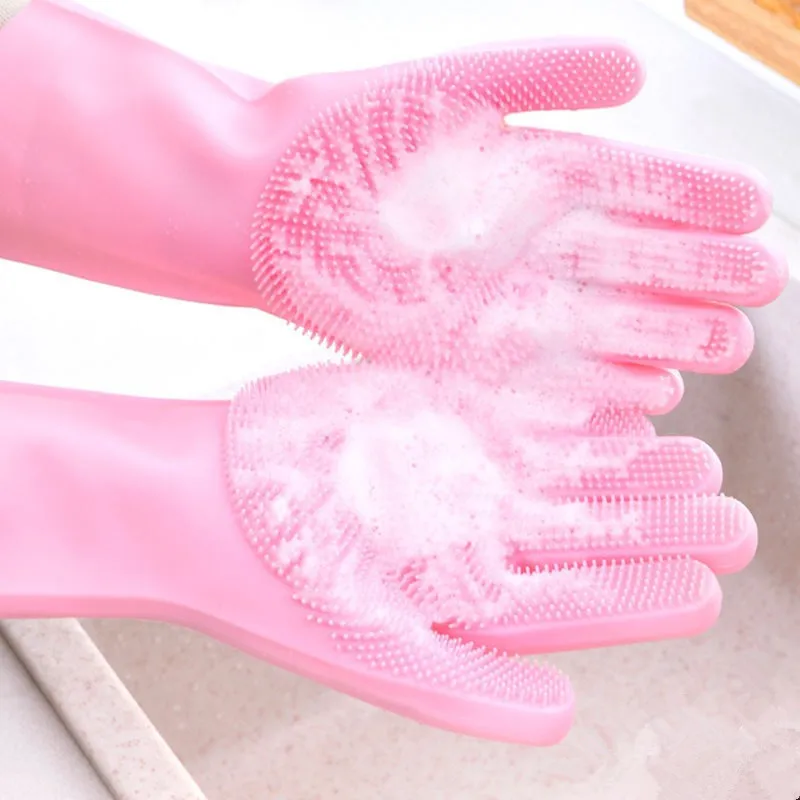
2021New Heat-resistant Design Silicone Cleaning Brush Scrubber Gloves dish washing gloves 