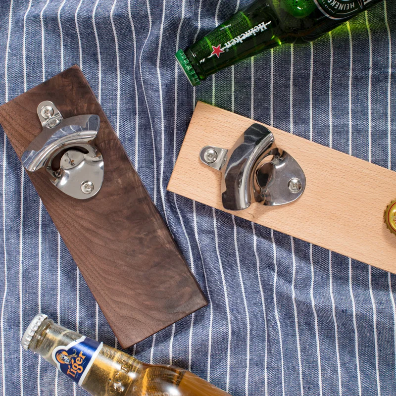 Wall Mounted Wooden Bottle Opener With Catcher Ideal Gift for Men and Beer Lovers Bottle Opener Wall Mounted