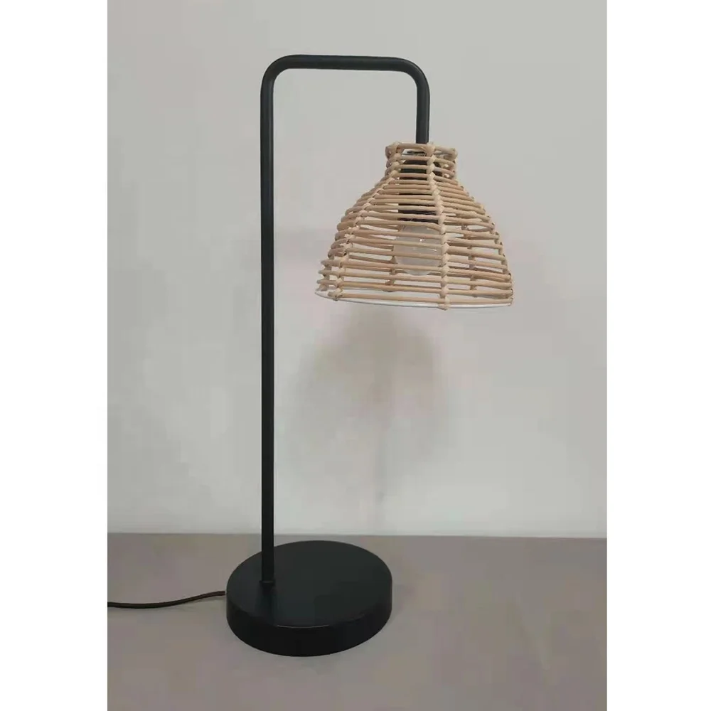 Natural Woven Rattan Shade Table Lamp Hand Woven Rattan Lampshade Desk Lamp  for Home Decoration