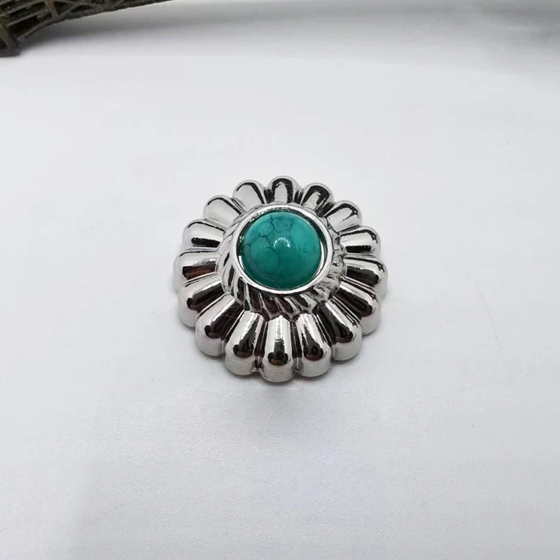 Цветок Navajo Conchos с синтетическими бирюзовыми винтовыми заклепками Бумажник Браслет украшение