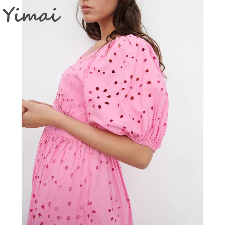 OEM High Quality Wholesale Lace Sexy Short Puff Sleeve V-Neck Evening Luxury Party Loose Fit Women Dresses