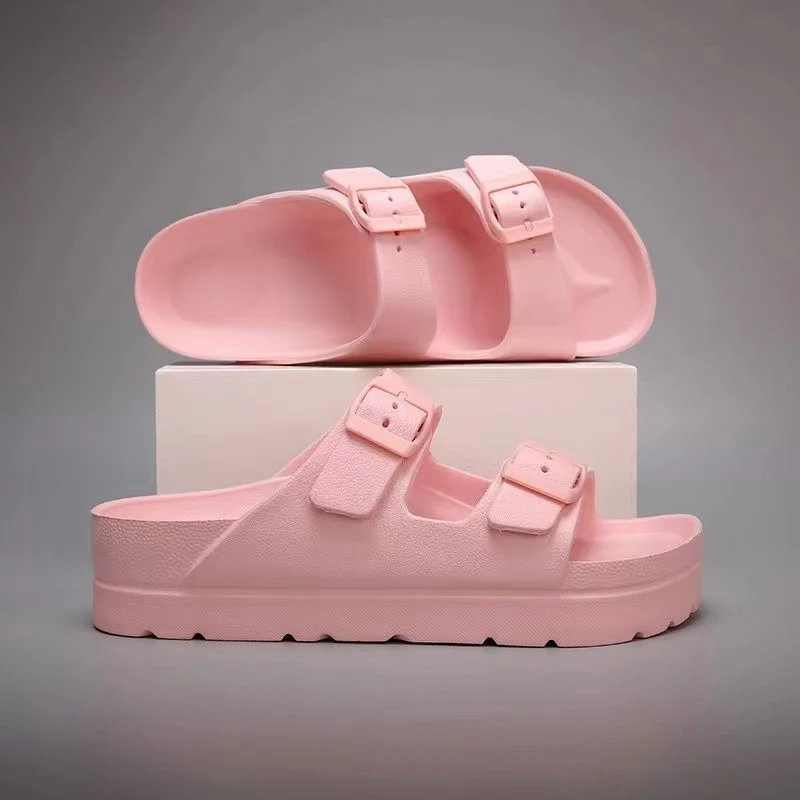 New EVA Thick Sole Slippers For Casual Outwear Sandal Slippers With Double Button Beach Shoes For Women