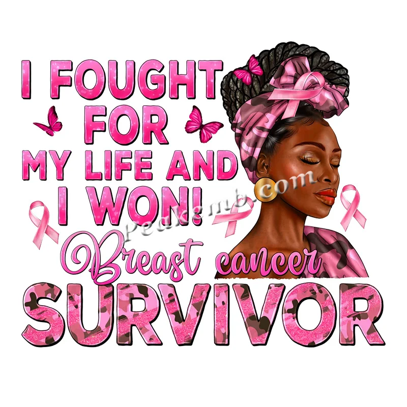 Custom Survivor Ribbon Heat Press Designs Pink Afro Girl Transfer Printing Transfer Iron On Print Transfer