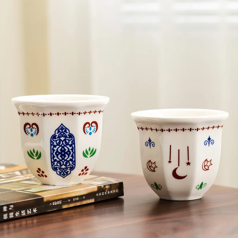 Beautiful Traditional Handmade Lebanese Coffee Cup Porcelain Ceramic Eastern Arabic  Cawa Cups Coffee Set Tea Cup for Gift