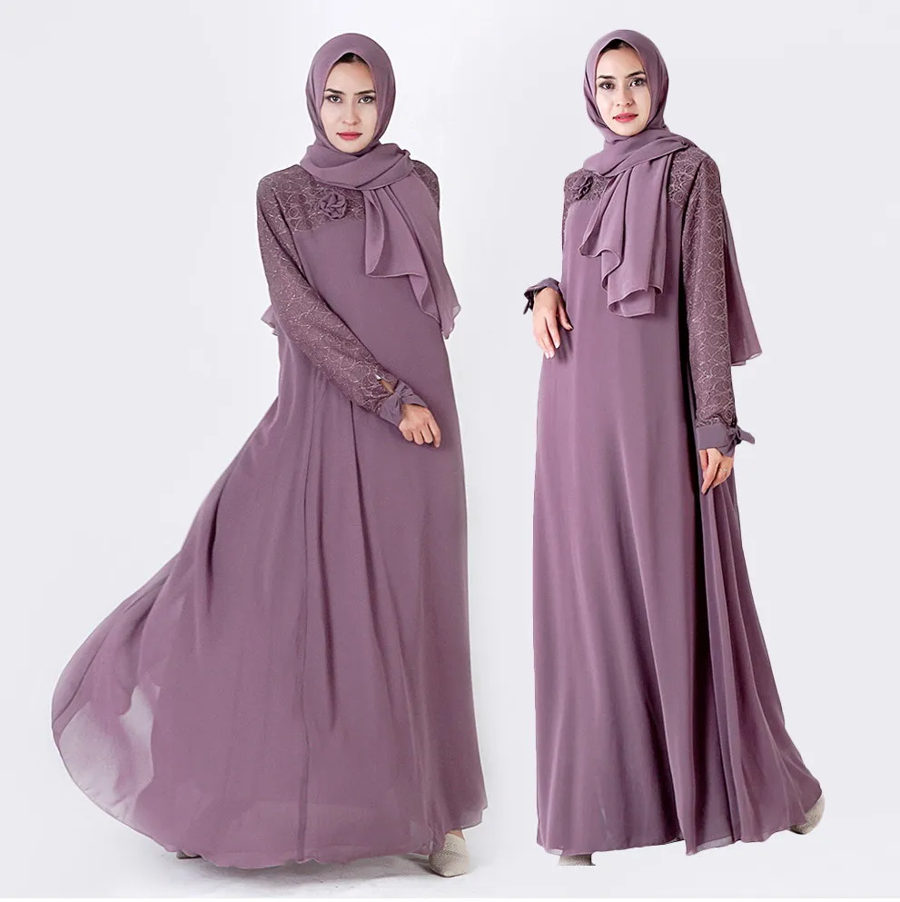 Arabic Islamic Clothing Women Muslim Abaya with Bow Exquisite Lace Veil Long Dress 2021 Casual Dresses Summer Maxi Standard