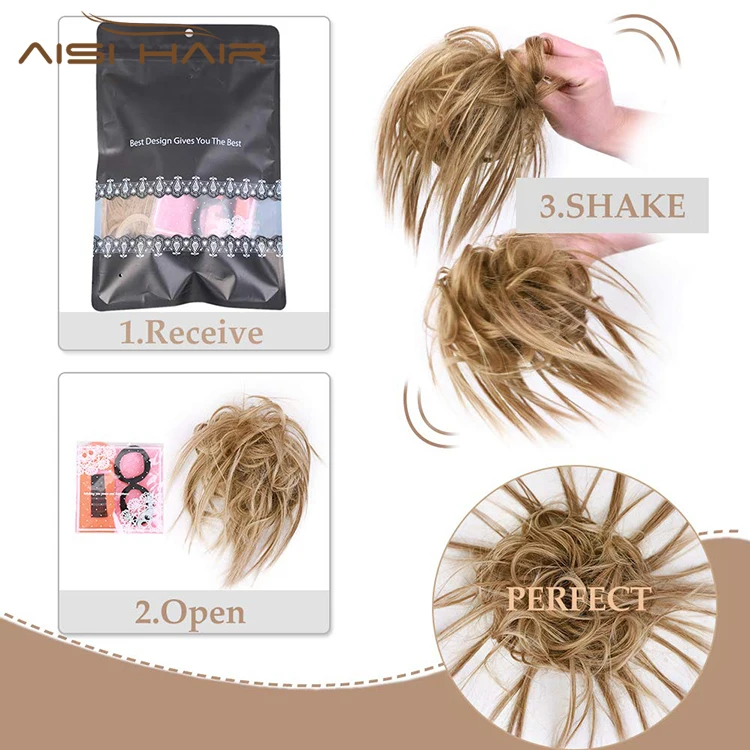 Synthetic Donut Blonde Chignon Curly Bun Pad Chignon Elastic Band Ribbon Ponytail Rope Rubber Hair Extension For Women