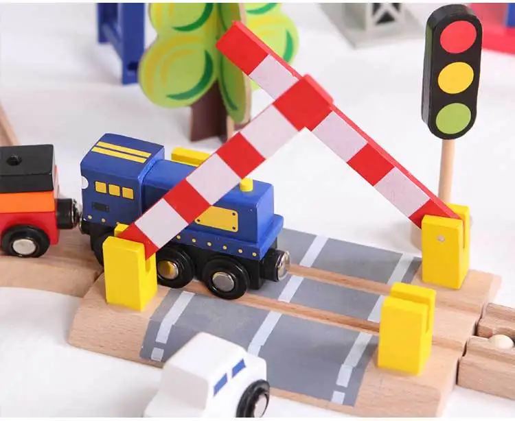 2022 Wooden table toys children train railway classic wood mini track for kids wooden model set train slot toys