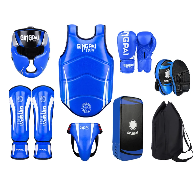 New Professional Boxing Gloves Gear Leather Set Boxing Gloves head and groun guard set