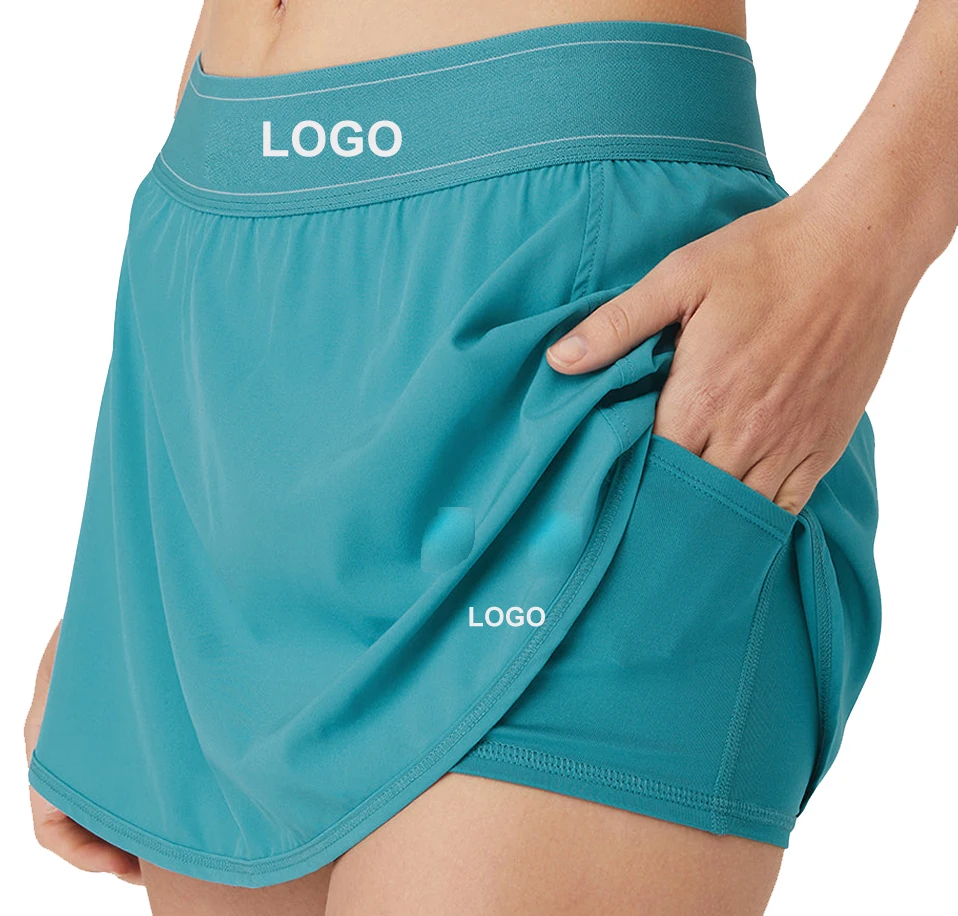 Women Tennis wear apparels ball pocket design pattern stripe printed inner underwear shorts design Custom Tennis skirts