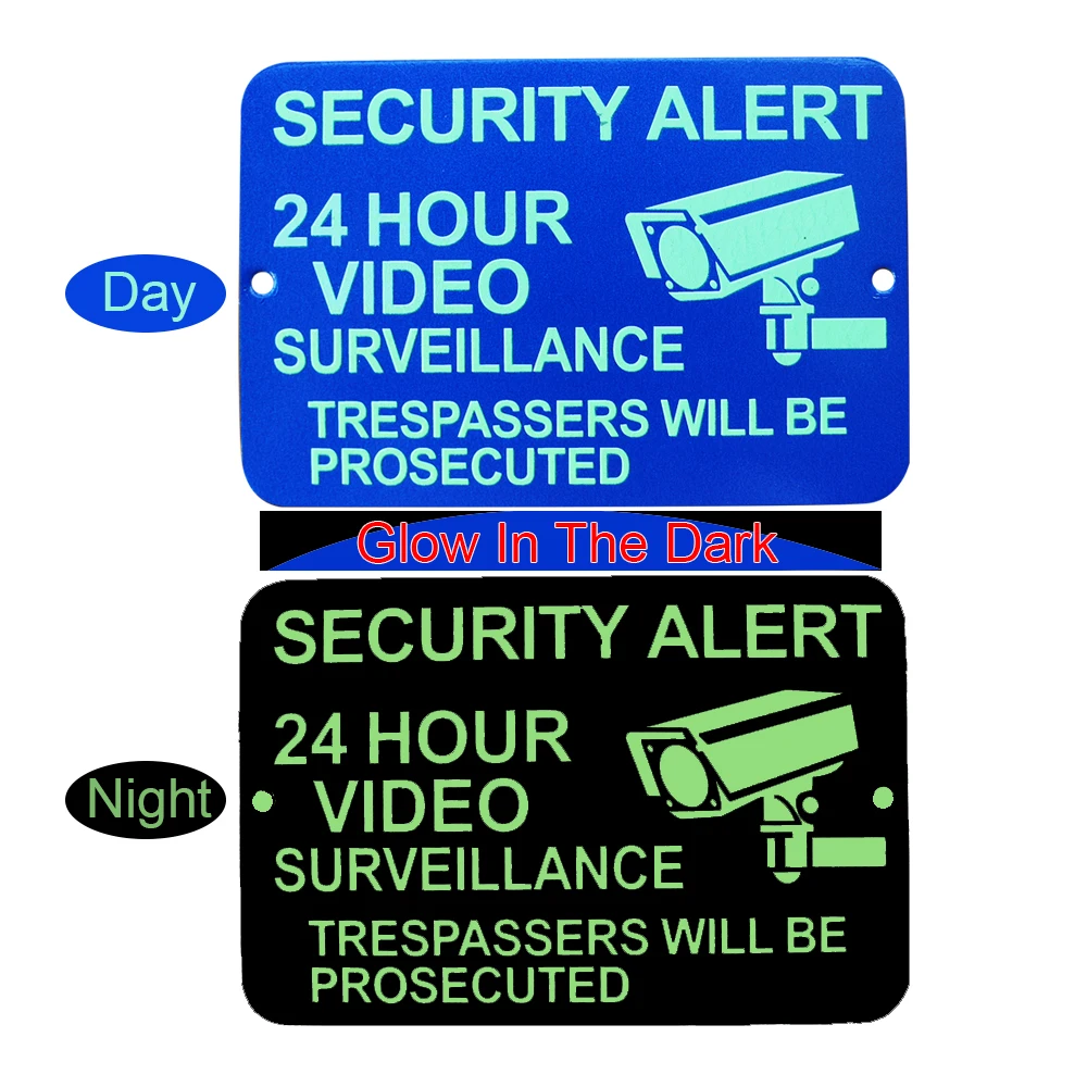 Reflective Safety Notice Custom Aluminum Board 24 Hours CCTV Camera Surveillance Warning Glow In The Dark Sign