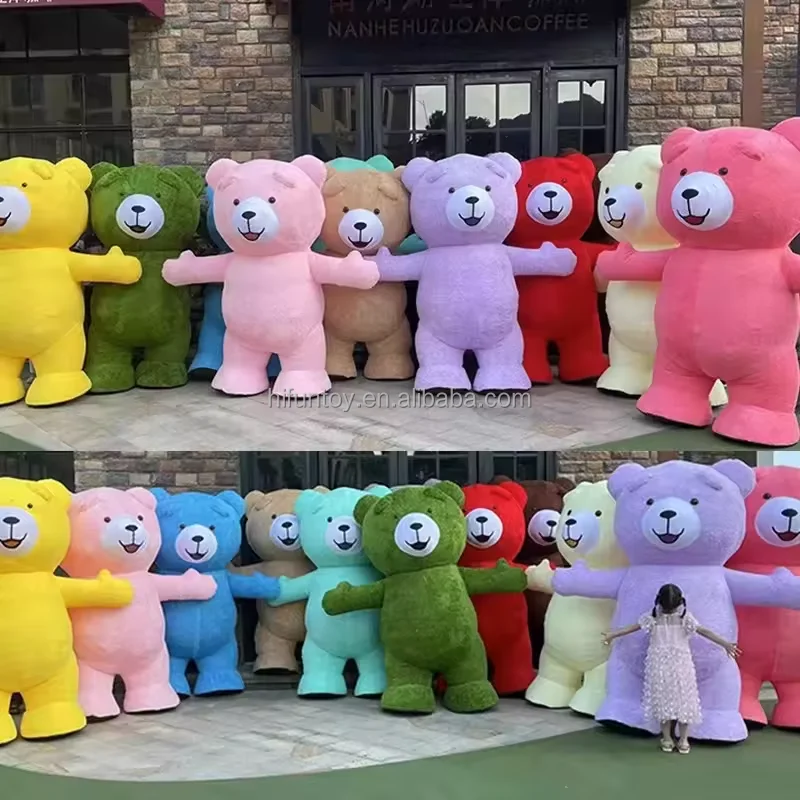 Funtoys 2m 2.6m 3m adult size colorful plush inflatable teddy mascot character cartoon suit cosplay bear mascot costume for sale