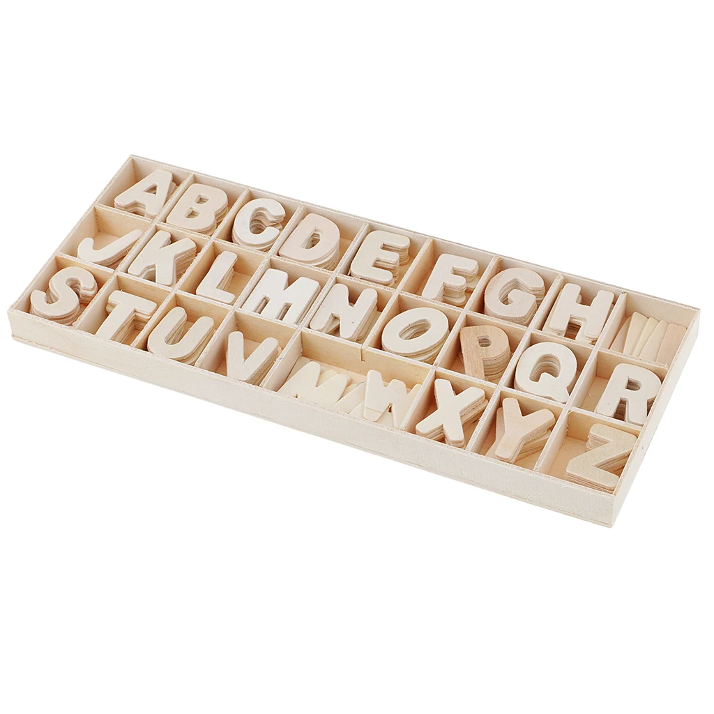 156PCS Wooden Alphabet Letters Upper Case Kids Early Education DIY Scrapbook