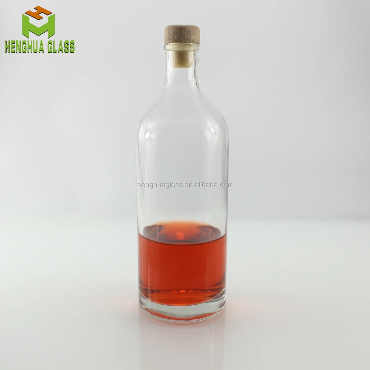 500ml 16oz clear cylinder shape whiskey brandy liquor vsop bottle 50cl round wine vodka rum flint glass bottle with wood cork