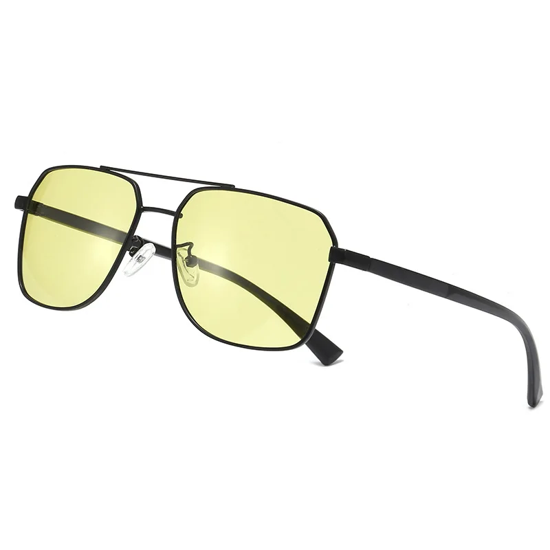 High quality square men polarized  multi-functional metal color changing night vision sunglasses blk mirror blu ray