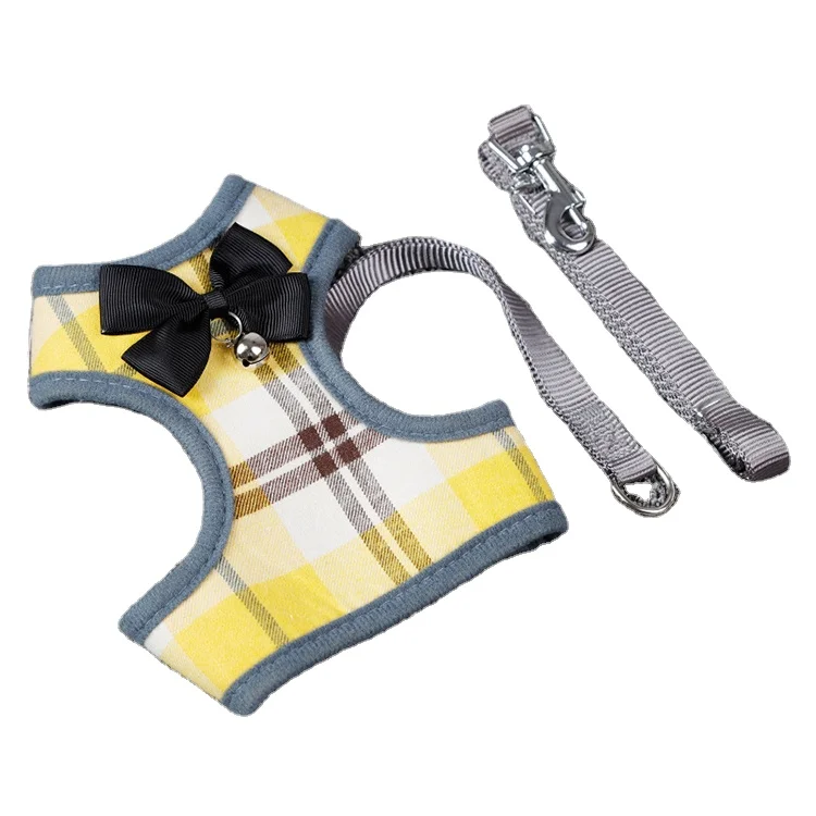 Cat harness plaid print bow tie with bells harness small dog leash set customizable