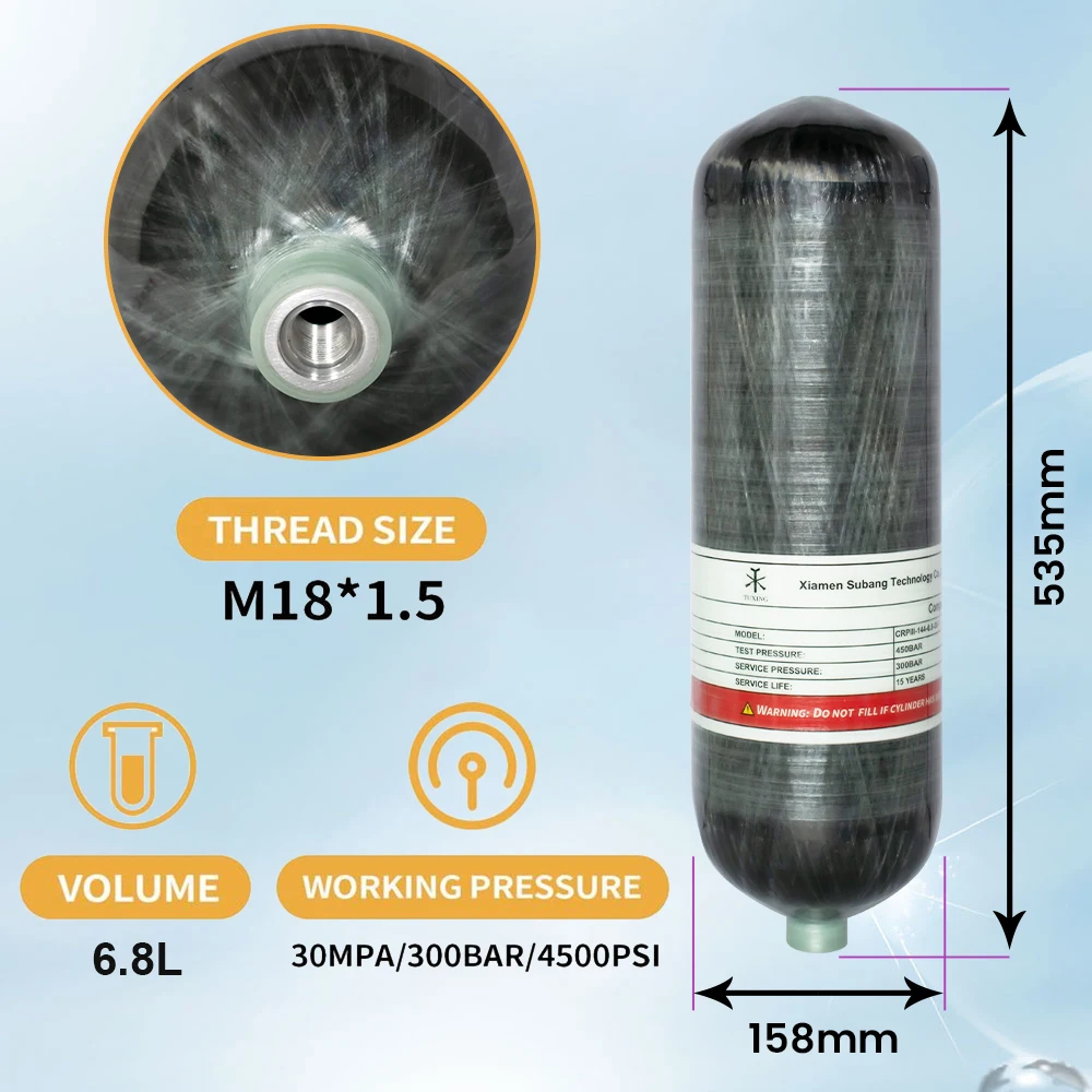 GP 6.8L High Performance 30mpa 310bar 4500psi Outdoor Paintball Carbon Fiber Gas Tank With HPA Fill Station Black Transfer Valve