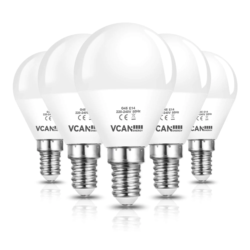 VCAN E14 LED Golf Ball Light Bulbs 6W G45 LED Bulb Warm White 3000K 600LM No Dimmable Edison Led Bulb