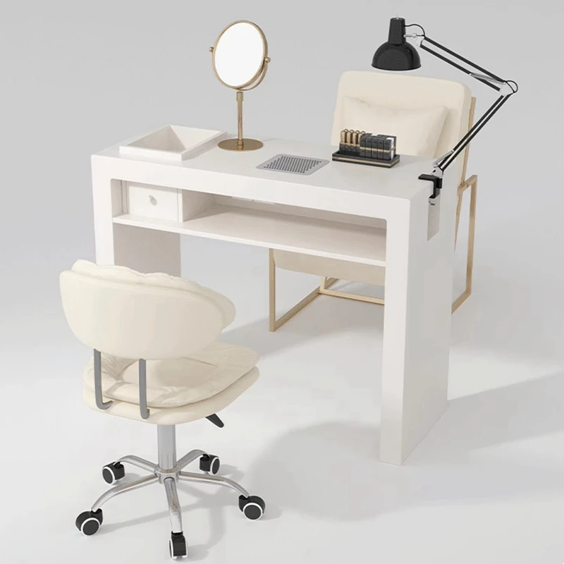 Professional Equipment Pink Manicure Desk Client Table Double Manicure Furniture With Dust Vacuum Cleaner And Luxury Light