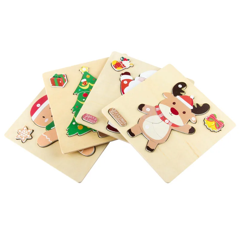 YUCI children educational toys wooden DIY jigsaw puzzle cartoon handcrafted Santa Claus puzzles as Christmas gift