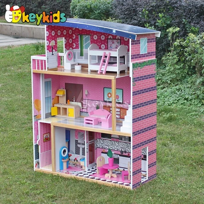 Самые популярные деревянный игровой домик игрушки розовый Кукольный дом Вилла Набор для