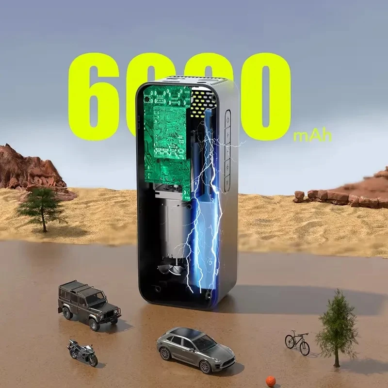 Dual Power Portable Car Air Compressor 6000mAh 150PSI Faster Inflation Car Tires Air Pump With Digital Pressure Gauge