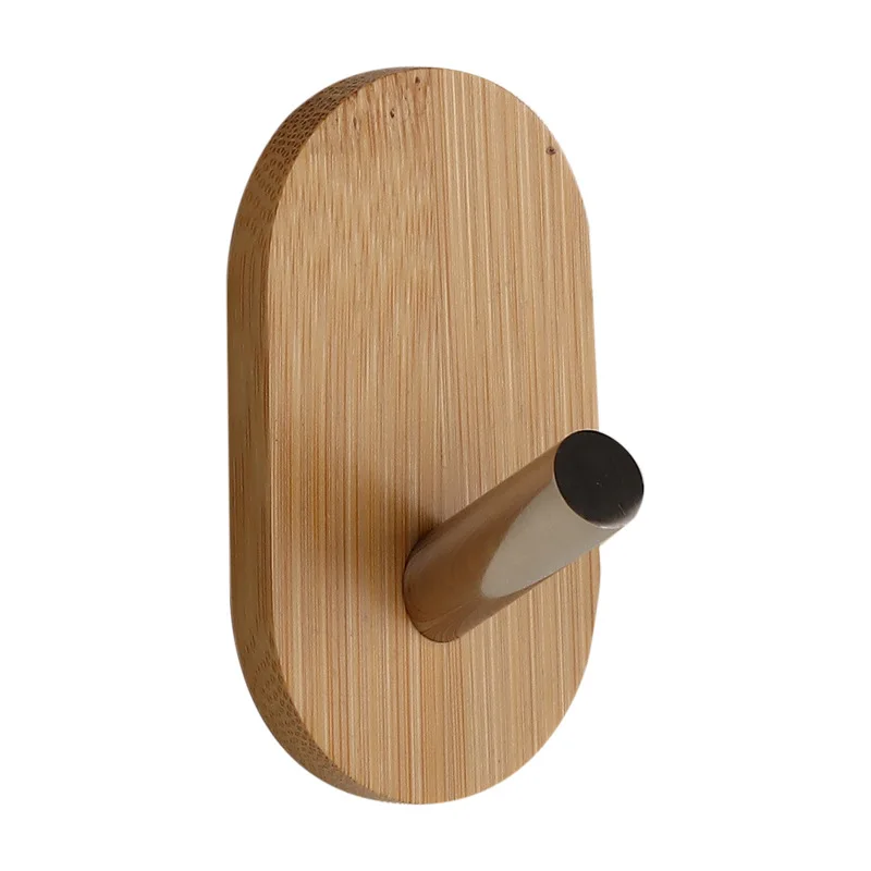 2024 Popular Customized Stainless Steel Bamboo Self Adhesive Hooks No Drilling Wall Hooks Shelf Wall Hangers  Clothes Hook